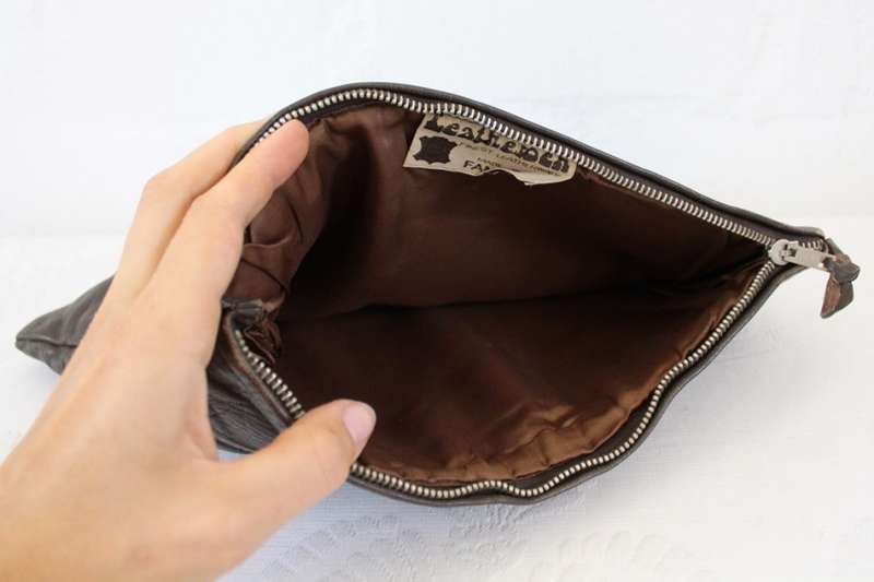 VINTAGE GENUINE LEATHER DARK BROWN CLUTCH BAG PURSE