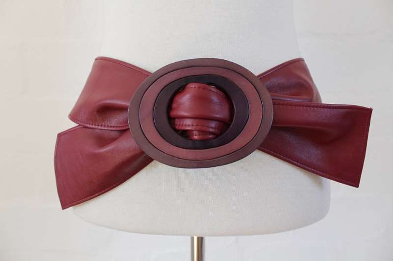 VINTAGE GENUINE LEATHER DARK PINK MAROON WIDE WRAP BELT