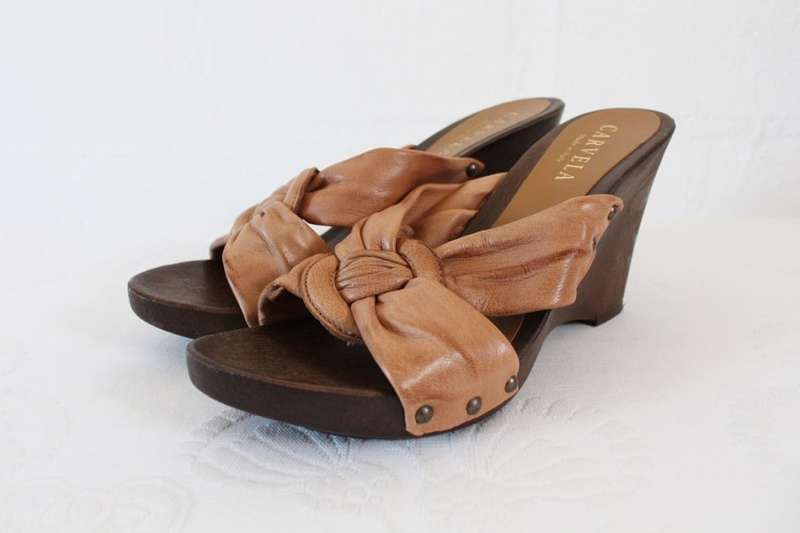CARVELA GENUINE LEATHER BROWN TAN WEDGE HEELS SHOES - SIZE 6