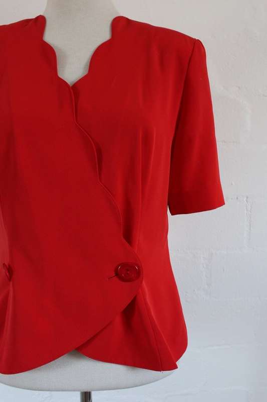 VINTAGE RED CROSS-OVER SHORT SLEEVE BLOUSE SHIRT TOP - SIZE 10