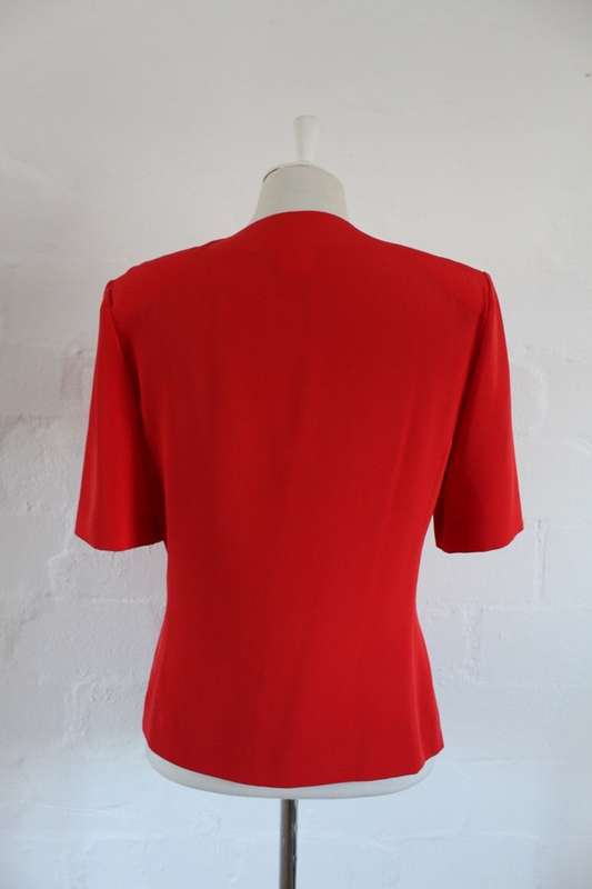 VINTAGE RED CROSS-OVER SHORT SLEEVE BLOUSE SHIRT TOP - SIZE 10