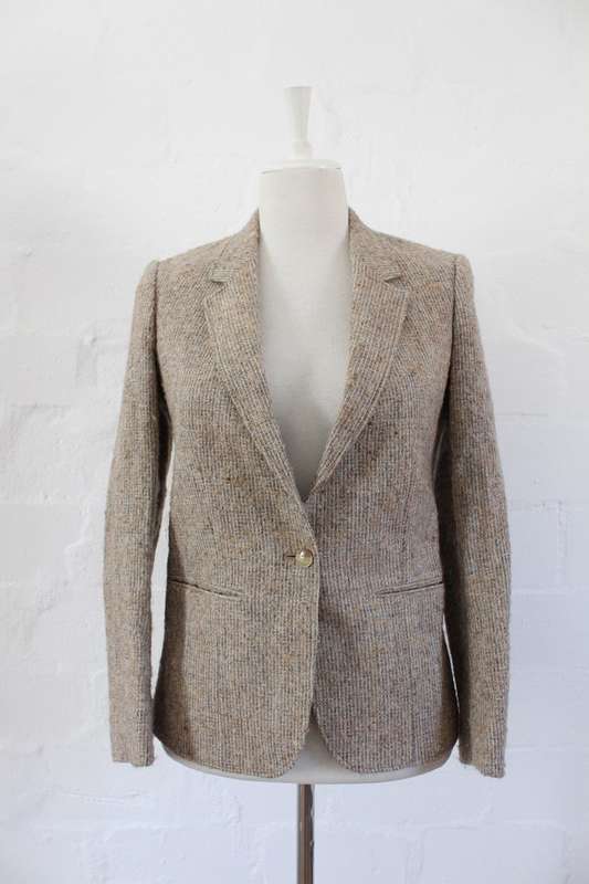 VINTAGE WOOL BOUCLE KNIT BEIGE BLAZER JACKET - SIZE 8