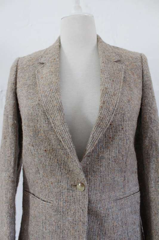 VINTAGE WOOL BOUCLE KNIT BEIGE BLAZER JACKET - SIZE 8