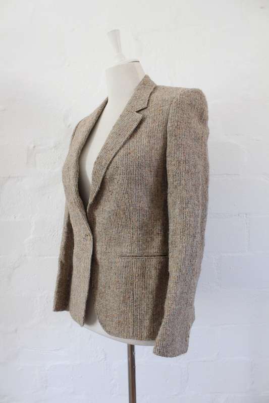 VINTAGE WOOL BOUCLE KNIT BEIGE BLAZER JACKET - SIZE 8