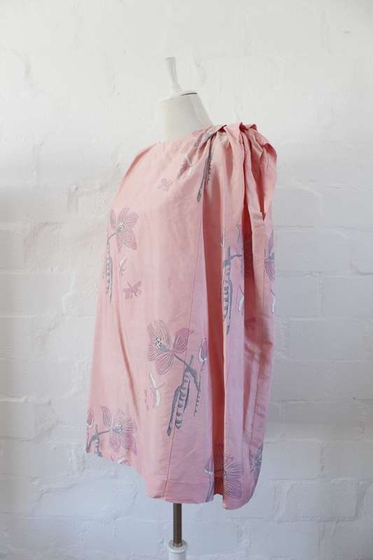 100% SILK VINTAGE PINK FLORAL SLEEVELESS TOP BLOUSE - SIZE L