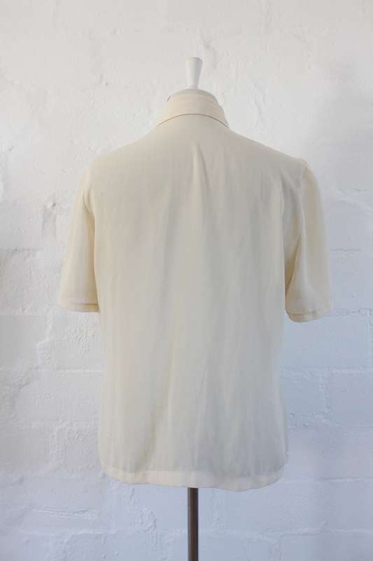 VINTAGE CREAM RUFFLED SHORT SLEEVE BLOUSE SHIRT TOP - SIZE 10