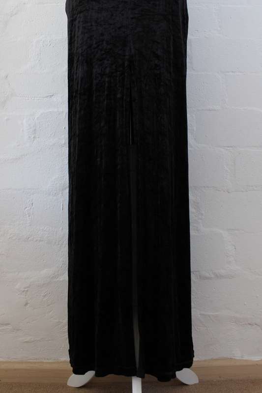 VINTAGE BLACK VELVET CUT-OUT MAXI EVENING GOWN DRESS - SIZE 10