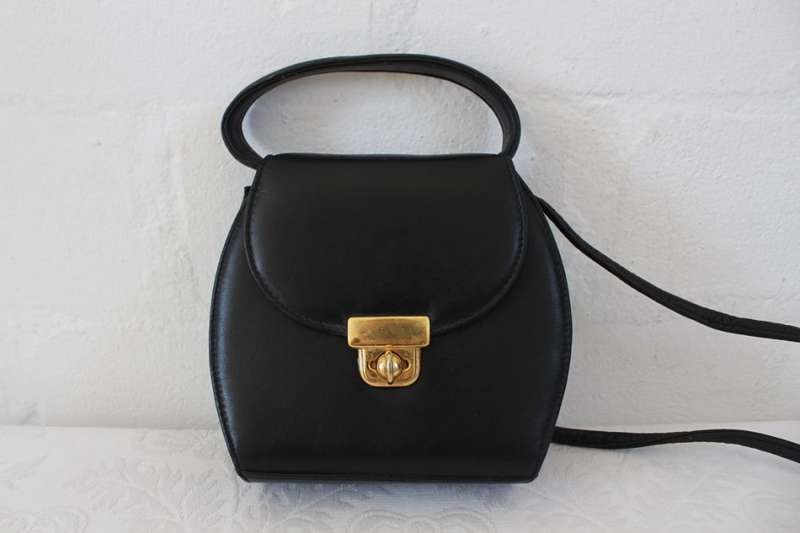 GENUINE LEATHER VINTAGE MINI BLACK SLING HANDBAG BAG