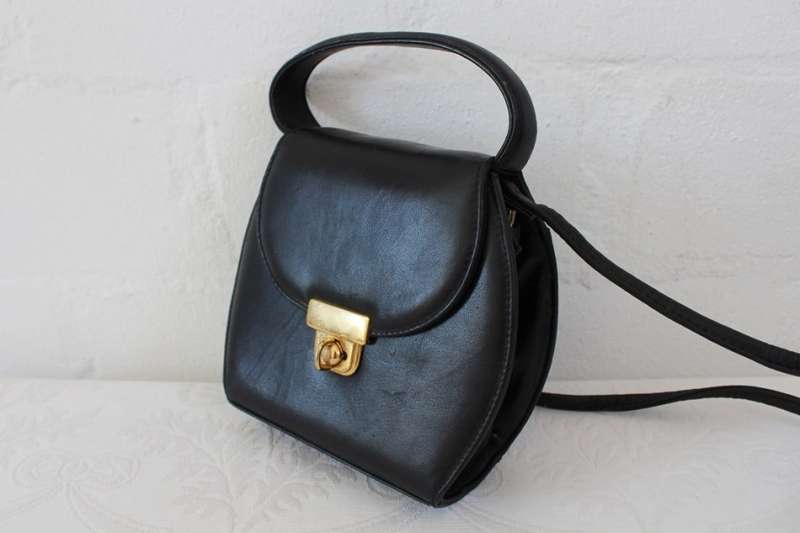 GENUINE LEATHER VINTAGE MINI BLACK SLING HANDBAG BAG