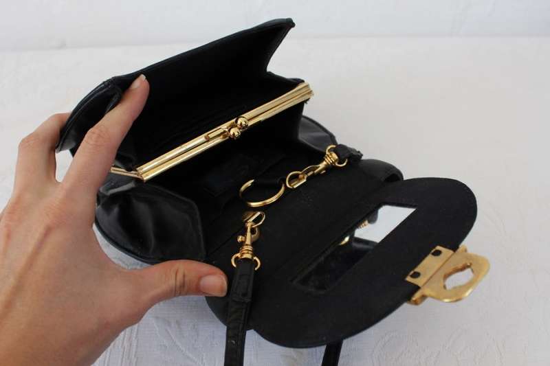 GENUINE LEATHER VINTAGE MINI BLACK SLING HANDBAG BAG