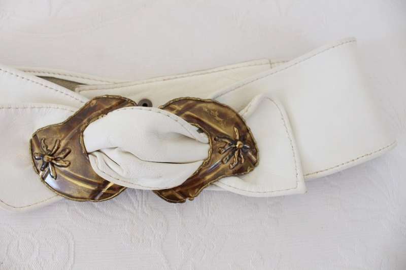 VINTAGE GENUINE LEATHER BRASS BUCKLE WIDE BELT