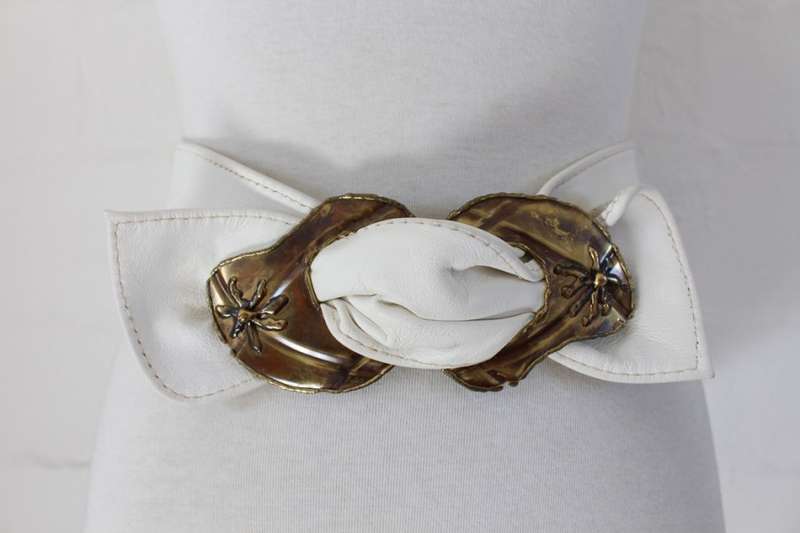 VINTAGE GENUINE LEATHER BRASS BUCKLE WIDE BELT
