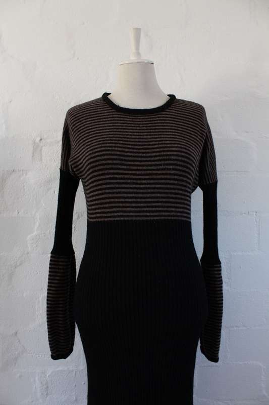 *CARDUCCI* DESIGNER WOOL KNIT BROWN STRIPED JERSEY DRESS - SIZE S
