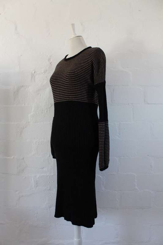 *CARDUCCI* DESIGNER WOOL KNIT BROWN STRIPED JERSEY DRESS - SIZE S