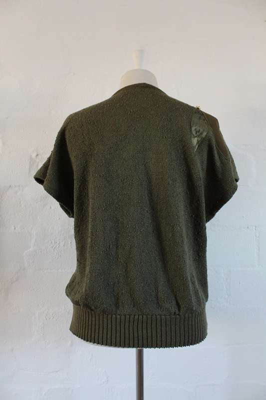 VINTAGE EMBROIDERED BEADED GREEN SHORT SLEEVE JERSEY SWEATER TOP - SIZE L