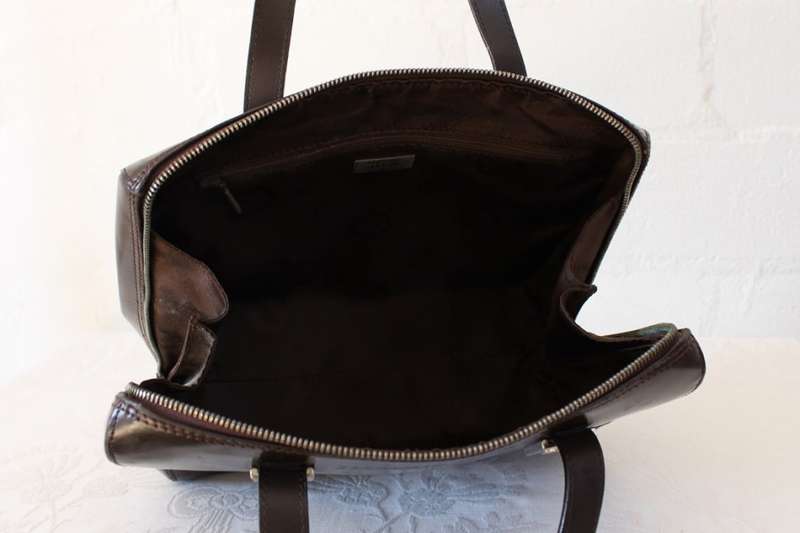 *LUCIANO SOPRANI* DESIGNER BROWN PATENT LEATHER TOTE HANDBAG BAG