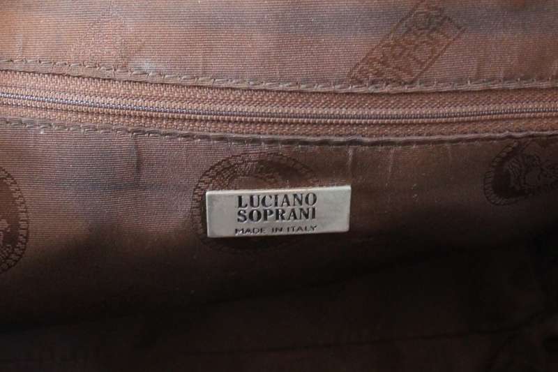 *LUCIANO SOPRANI* DESIGNER BROWN PATENT LEATHER TOTE HANDBAG BAG