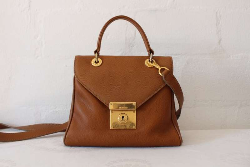 *JIL SANDER* DESIGNER GENUINE LEATHER TAN SMALL SATCHEL HANDBAG BAG