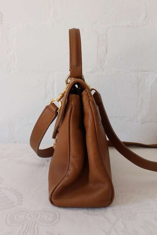 *JIL SANDER* DESIGNER GENUINE LEATHER TAN SMALL SATCHEL HANDBAG BAG