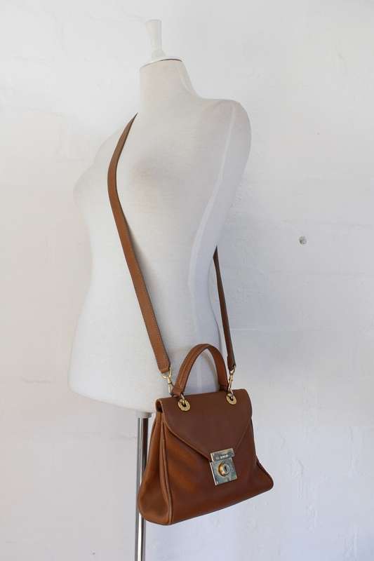 *JIL SANDER* DESIGNER GENUINE LEATHER TAN SMALL SATCHEL HANDBAG BAG