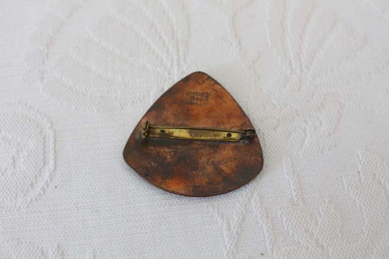 VINTAGE HAND MADE COPPER ENAMEL BROOCH PIN - DENMARK