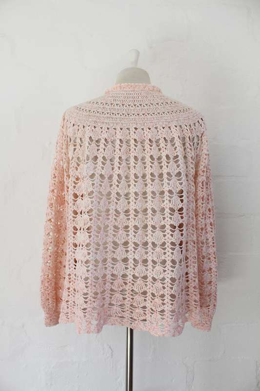 VINTAGE PINK CROCHET KNIT JERSEY CARDIGAN - SIZE XL