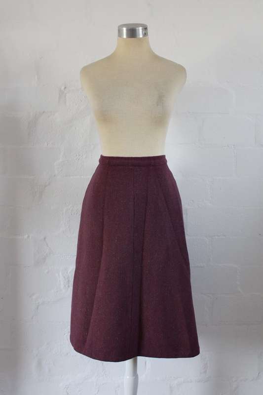 VINTAGE MAUVE PURPLE WOOL A-LINE HIGH WAIST SKIRT - SIZE 10