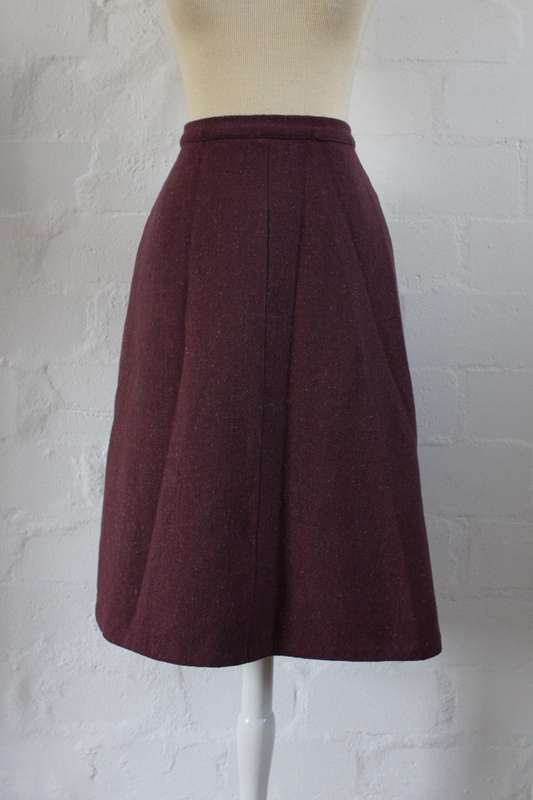 VINTAGE MAUVE PURPLE WOOL A-LINE HIGH WAIST SKIRT - SIZE 10