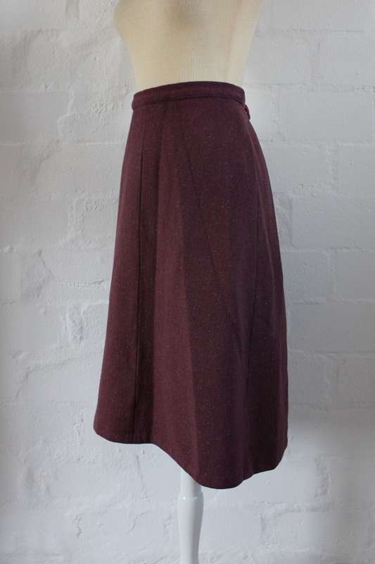 VINTAGE MAUVE PURPLE WOOL A-LINE HIGH WAIST SKIRT - SIZE 10