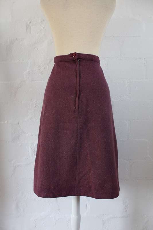 VINTAGE MAUVE PURPLE WOOL A-LINE HIGH WAIST SKIRT - SIZE 10