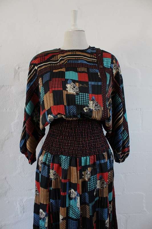 *DIANE FREIS* DESIGNER VINTAGE BLACK PRINTED COCKTAIL DRESS - SIZE 12