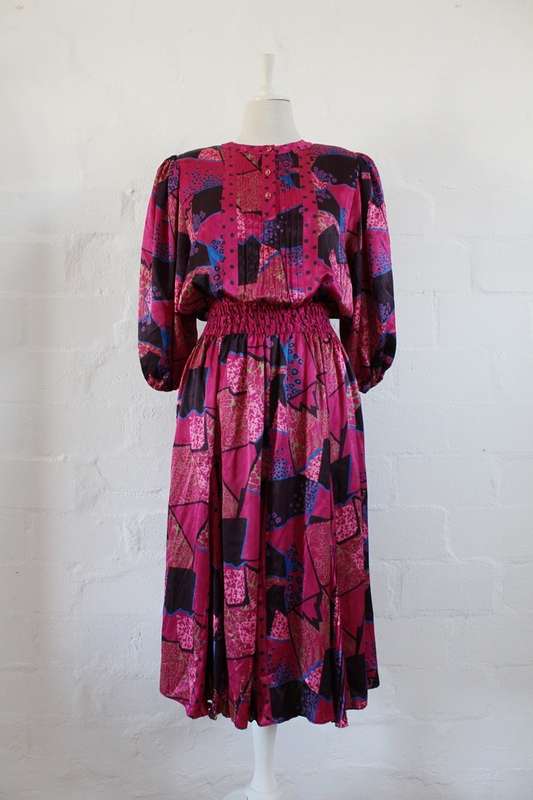 *DIANE FREIS* DESIGNER VINTAGE PINK PRINTED COCKTAIL DRESS - SIZE 12