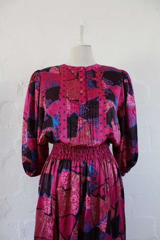 *DIANE FREIS* DESIGNER VINTAGE PINK PRINTED COCKTAIL DRESS - SIZE 12
