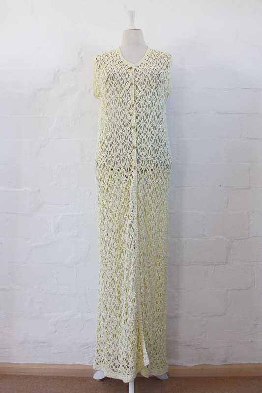 VINTAGE YELLOW CROCHET KNITTED MAXI JERSEY TOP - SIZE L