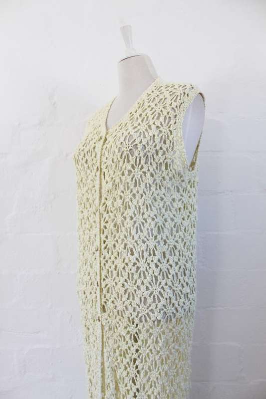 VINTAGE YELLOW CROCHET KNITTED MAXI JERSEY TOP - SIZE L