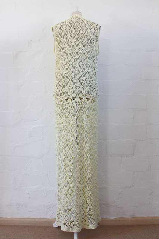 VINTAGE YELLOW CROCHET KNITTED MAXI JERSEY TOP - SIZE L