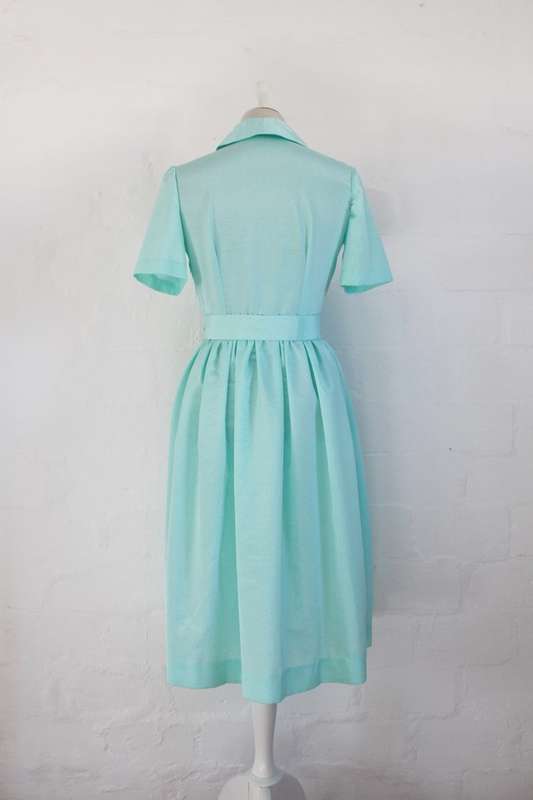 VINTAGE MINT GREEN POLKA DOT BELTED DAY DRESS - SIZE 8