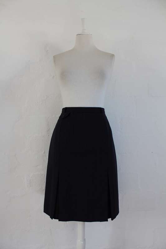 VINTAGE NAVY PINSTRIPE PLEATED HIGH WAIST PENCIL SKIRT - SIZE 10
