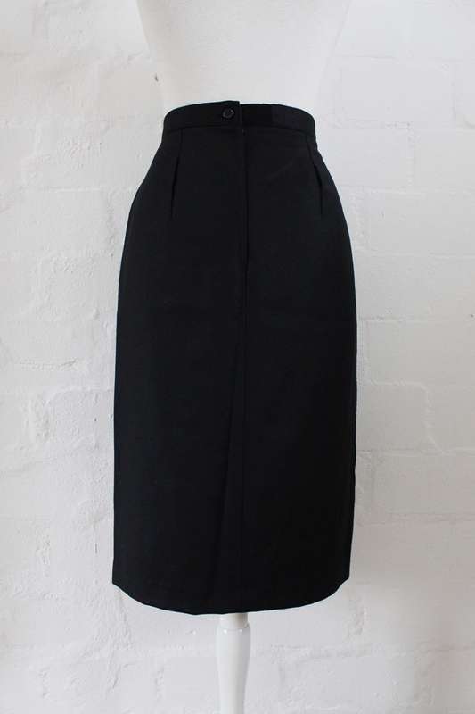 VINTAGE BUTTON DOWN BLACK WOOL PENCIL SKIRT - SIZE