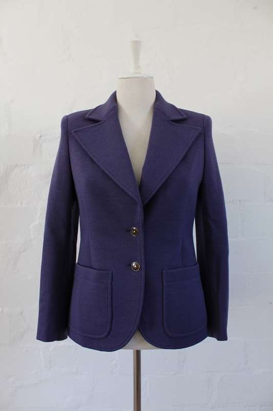 JAEGER DESIGNER VINTAGE WOOL PURPLE BLAZER JACKET - SIZE 10