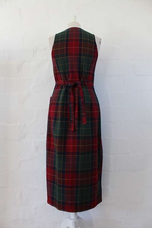 VINTAGE RED GREEN PLAID CHECK PRINT BUTTON DOWN DRESS - SIZE 10