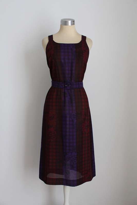 VINTAGE TWO PIECE PURPLE CHECK PRINT TOP DRESS SET - SIZE 10
