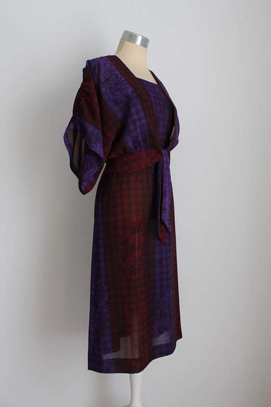 VINTAGE TWO PIECE PURPLE CHECK PRINT TOP DRESS SET - SIZE 10