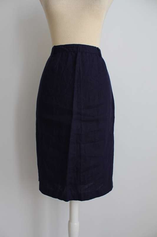 100% LINEN NAVY BLUE FITTED PENCIL SKIRT - SIZE 10