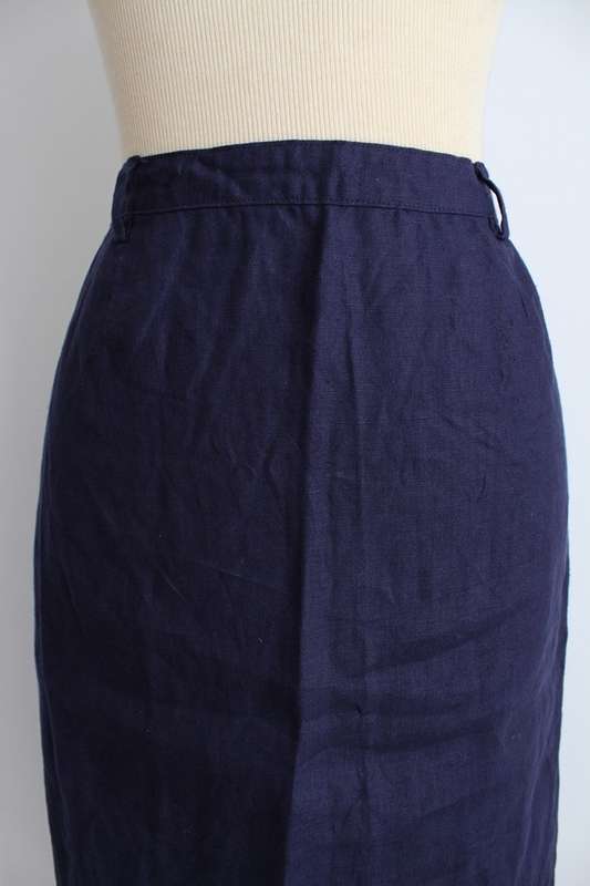 100% LINEN NAVY BLUE FITTED PENCIL SKIRT - SIZE 10