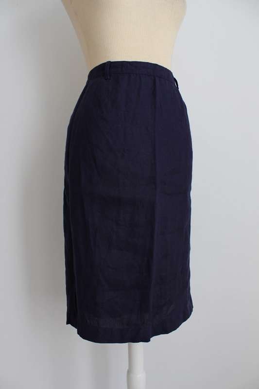 100% LINEN NAVY BLUE FITTED PENCIL SKIRT - SIZE 10