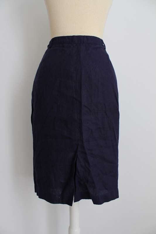 100% LINEN NAVY BLUE FITTED PENCIL SKIRT - SIZE 10