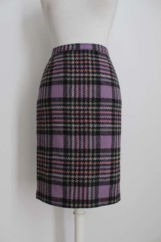 *SUMMER SALE - 50% OFF!* VINTAGE PURPLE HOUNDSTOOTH PLAID STRIPED PENCIL SKIRT - SIZE 8