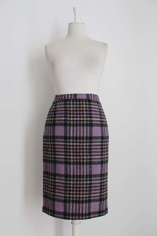 *SUMMER SALE - 50% OFF!* VINTAGE PURPLE HOUNDSTOOTH PLAID STRIPED PENCIL SKIRT - SIZE 8