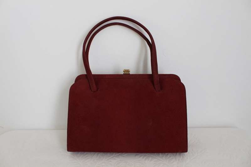 GENUINE SUEDE LEATHER VINTAGE RED KELLY STLE BAG HANDBAG